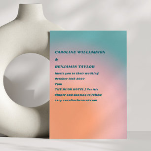 Retro Groovy Aquamarin Pink Orange Gradient Weddin Einladung