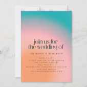 Retro Groovy Aquamarin Pink Orange Wedding Einladung (Vorderseite)