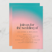 Retro Groovy Aquamarin Pink Orange Wedding Einladung (Vorne/Hinten)