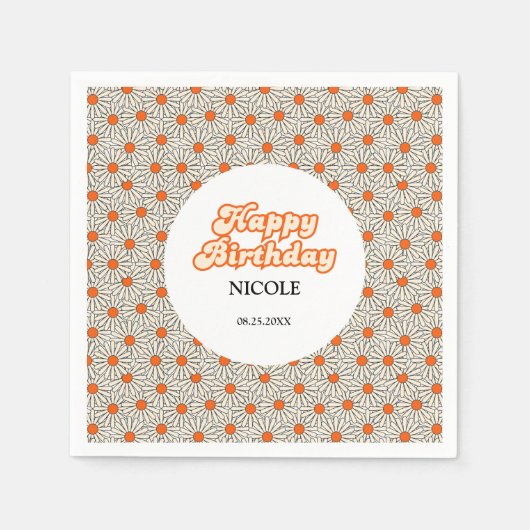 Retro Groovy Arch Bright Orange Daisy Birthday Serviette (Vorderseite)