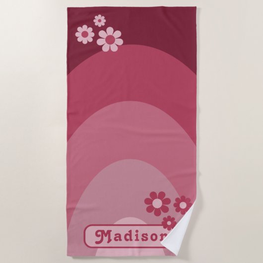 Retro Groovy Arch Daisy Personalisiert Strandtuch (Vorderseite)