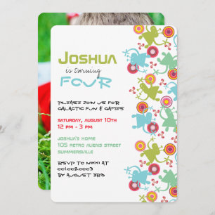 Retro Groovy Außerirdischen Kinder Foto Geburtstag Einladung