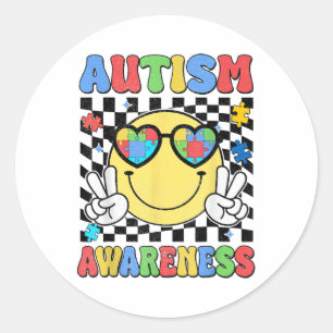 Retro Groovy Autism Awareness Hippie Smile Face Bo Runder Aufkleber