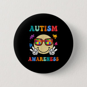 Retro groovy Autismus-Bewusstsein Akzeptanz Lächel Button