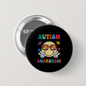 Retro groovy Autismus-Bewusstsein Akzeptanz Lächel Button (Vorne & Hinten)