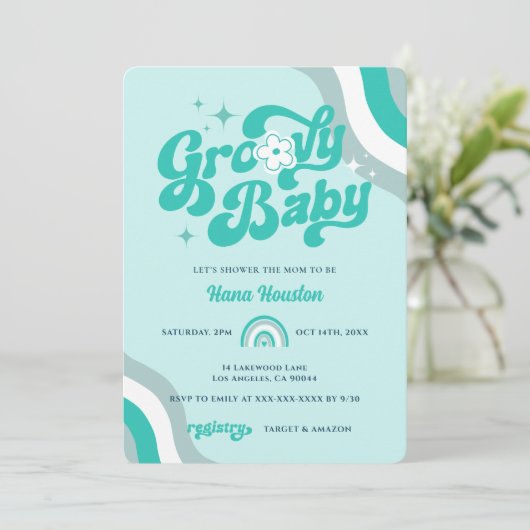 Retro Groovy Baby Boy Dusche Einladung (Stehend Vorderseite)