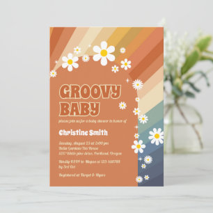 Retro Groovy Baby Daisy Rainbow Baby Shower Einladung