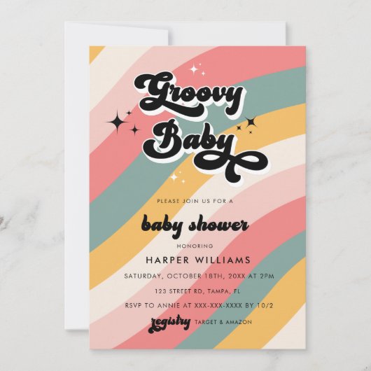 Retro Groovy Baby Dusche Einladung (Vorderseite)