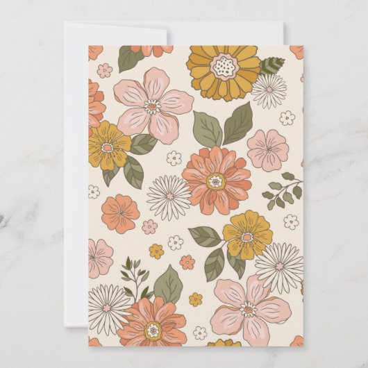 Retro Groovy Baby | Floral Boho Babydusche Einladung (Rückseite)