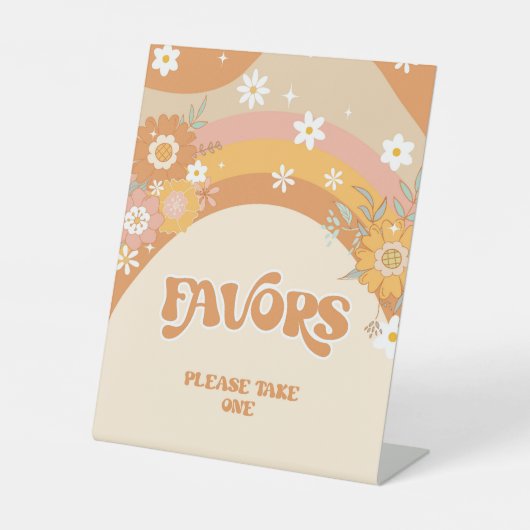 Retro Groovy Baby Hippy Favors Podestzeichen Sockelschild (Vorderseite)