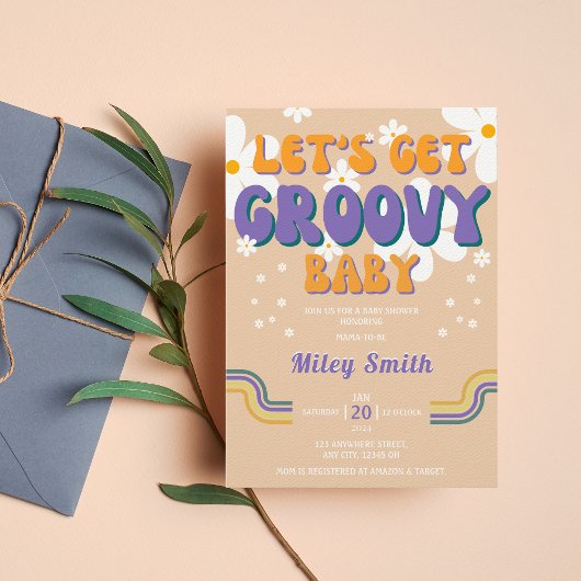 Retro Groovy Baby Shower 70er 80er Girl Hippie Einladung