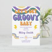 Retro Groovy Baby Shower 70er 80er Girl Hippie Inv Einladung (Stehend Vorderseite)