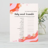 Retro Groovy Baby wortwörtlich Baby Dusche Spiel Karte (Stehend Vorderseite)