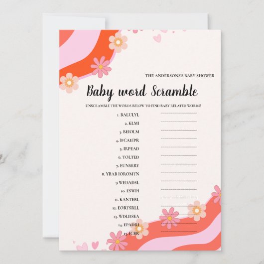 Retro Groovy Baby wortwörtlich Baby Dusche Spiel Karte (Vorderseite)