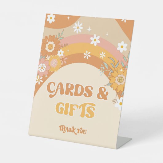 Retro Groovy Babykarten und -geschenke Sockelschild (Vorderseite)