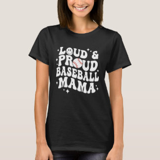 Retro Groovy Ball Mama Loud & Proud Baseball Mama T-Shirt