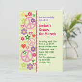 Retro Groovy Bat Mitzvah Einladung (Stehend Vorderseite)