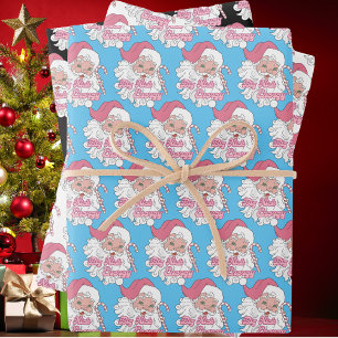 Retro Groovy Big Nick Santa Energy Pink Santa Xmas Geschenkpapier Set