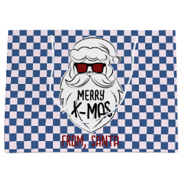 Retro Groovy Blue Checkered Santa Claus Christmas  Große Geschenktüte