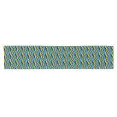 Retro Groovy Blue Green Grey Sea Waves Muster Kurzer Tischläufer (Horizontal)