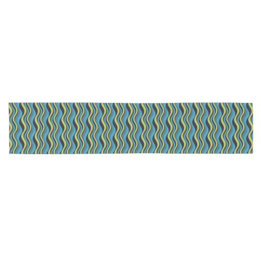 Retro Groovy Blue Green Grey Sea Waves Muster Kurzer Tischläufer (Horizontal)
