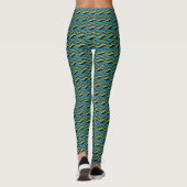 Retro Groovy Blue Green Grey Sea Waves Muster Leggings (Rückseite)