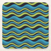 Retro Groovy Blue Green Grey Sea Waves Muster Rechteckiger Pappuntersetzer (Vorderseite)