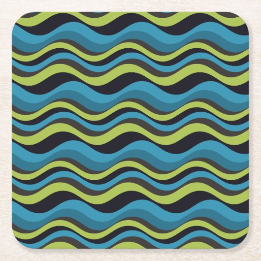 Retro Groovy Blue Green Grey Sea Waves Muster Rechteckiger Pappuntersetzer (Vorderseite)