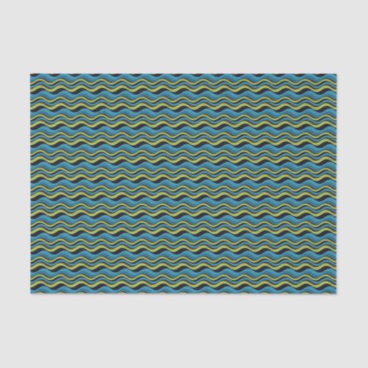 Retro Groovy Blue Green Grey Sea Waves Muster Seidenpapier (Vorderseite)