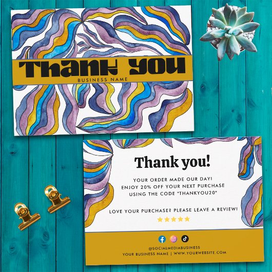 Retro Groovy Blue Lila Business Paket Beilage Dankeskarte