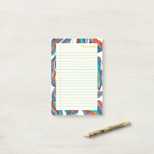 Retro Groovy Blue Lined School Notebook Paper Post-it Klebezettel (Auf Schreibtisch)
