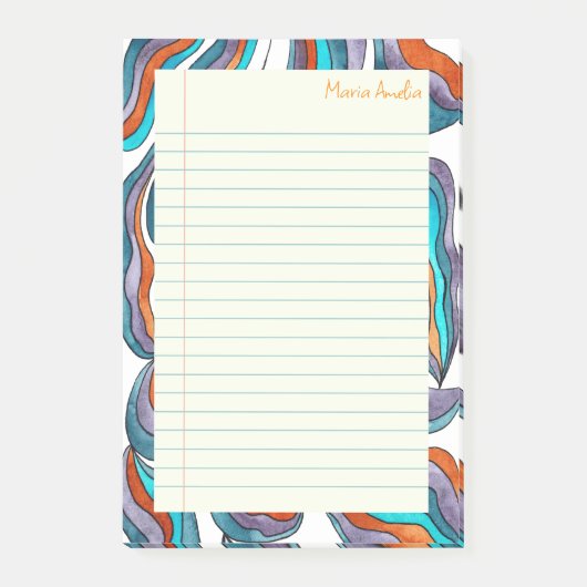 Retro Groovy Blue Lined School Notebook Paper Post-it Klebezettel (Vorderseite)