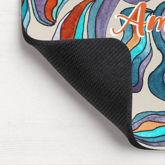 Retro Groovy Blue Orange Lila Wavy-Script-Name Mousepad (Ecke)