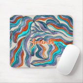 Retro Groovy Blue Orange Lila Wavy-Script-Name Mousepad (Mit Mouse)