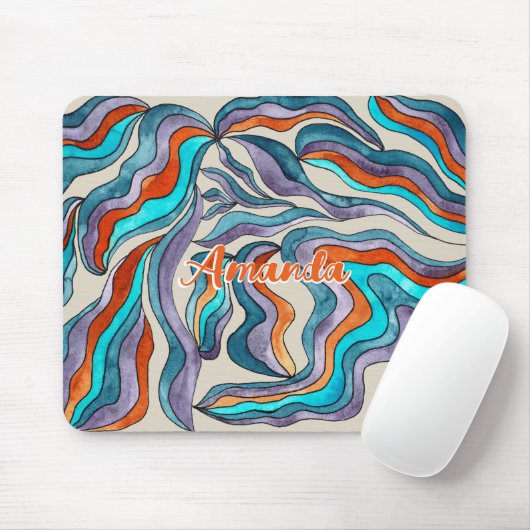 Retro Groovy Blue Orange Lila Wavy-Script-Name Mousepad (Mit Mouse)
