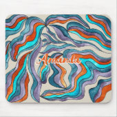Retro Groovy Blue Orange Lila Wavy-Script-Name Mousepad (Vorne)