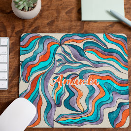Retro Groovy Blue Orange Lila Wavy-Script-Name Mousepad