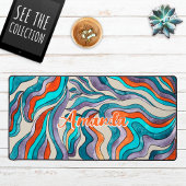 Retro Groovy Blue Orange Lila Wavy-Script-Name Schreibtischunterlage