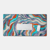 Retro Groovy Blue Orange Lila Wavy-Script-Name Schreibtischunterlage (Tastatur & Maus)