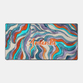 Retro Groovy Blue Orange Lila Wavy-Script-Name Schreibtischunterlage (Vorderseite)