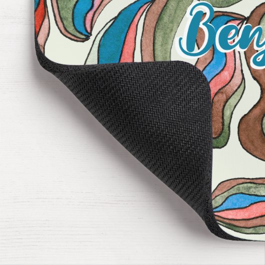 Retro Groovy Blue Red Green Wavy Script Name Mousepad (Ecke)