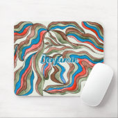 Retro Groovy Blue Red Green Wavy Script Name Mousepad (Mit Mouse)
