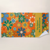 Retro Groovy Blume 60er 70er Floral Pattern Bride Strandtuch (Vorderseite)