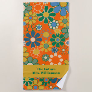 Retro Groovy Blume 60er 70er Floral Pattern Bride Strandtuch