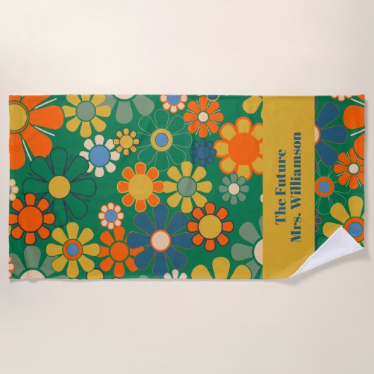 Retro Groovy Blume 60er 70er Floral Pattern Bride Strandtuch (Vorderseite)