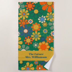 Retro Groovy Blume 60er 70er Floral Pattern Bride Strandtuch