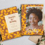 Retro Groovy Blume Foto Vorlage 30 Geburtstag<br><div class="desc">Dieses großartige Design der Blume Power entstand mit meinen handgeschnitzten Briefmarke-Bildern,  die ich zu einem lustigen blumengeschmückten Muster machte,  unterhaltsame Senf-Farbtöne gelb und braun für ein wahrhaft Retro-Ambiente!</div>