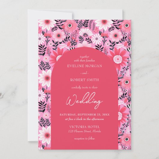 Retro Groovy Blume in Rosa und Weiß Einladung (Vorderseite)