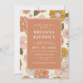 Retro Groovy Blume Muster Foto Monogram Wedding Einladung (Vorderseite)