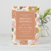 Retro Groovy Blume Muster Foto Monogram Wedding Einladung (Stehend Vorderseite)